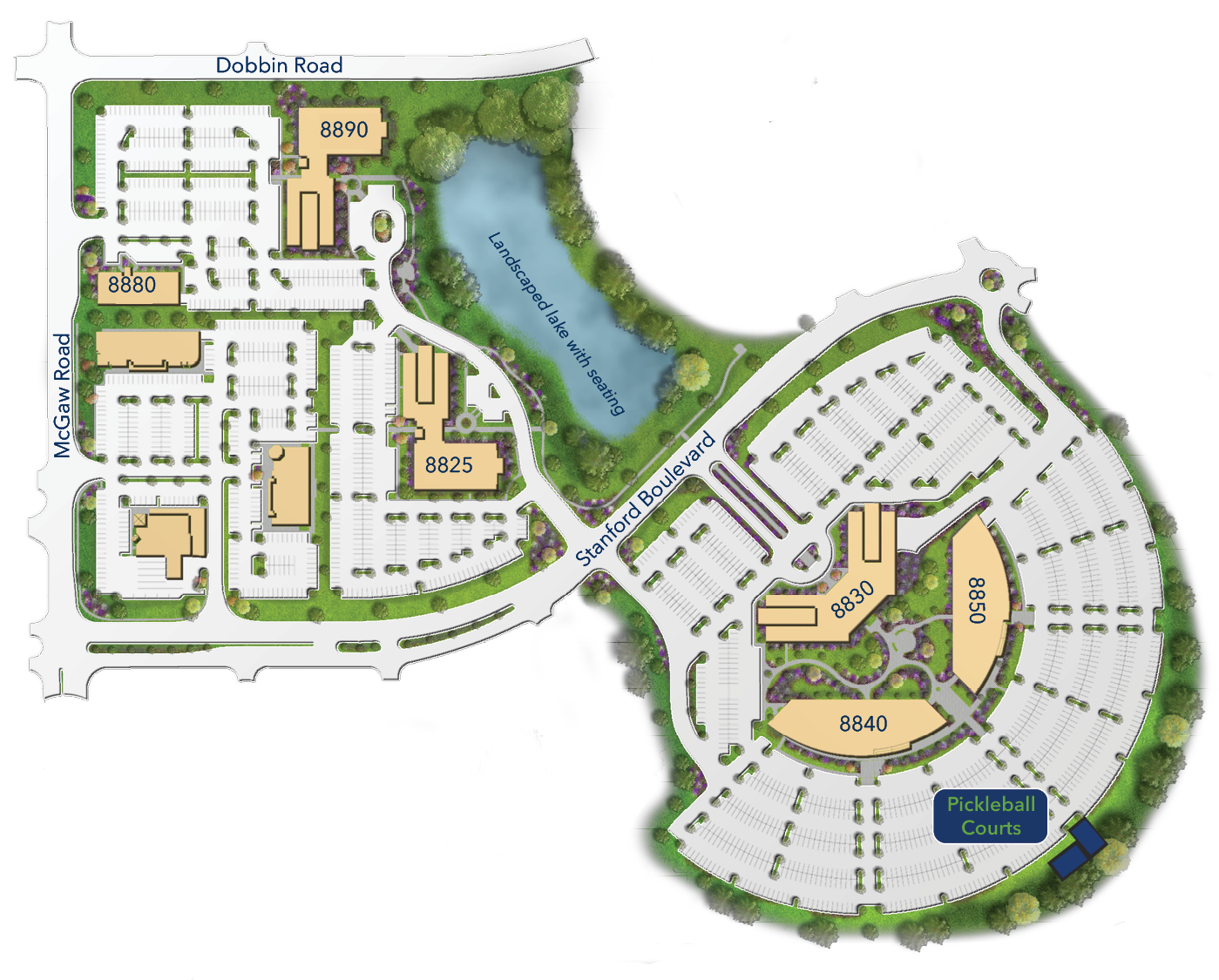 CCP Pickleball Courts are located between 8840 and 8850 Stanford Boulevard