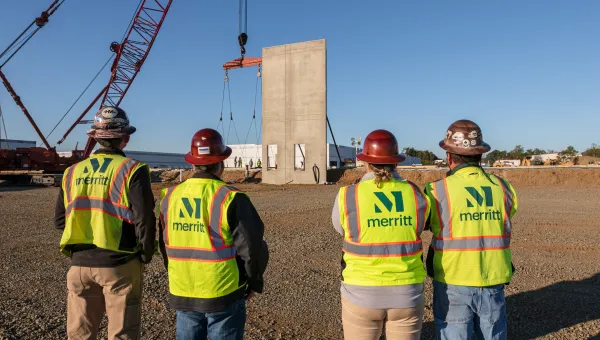 Merritt construction team watching wall tilt-up