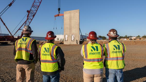 Merritt construction team watching wall tilt-up